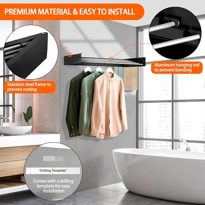 FOCHIER F Laundry Drying Rack Wall Mounted Clothes Drying Rack Collapsible - Image 4