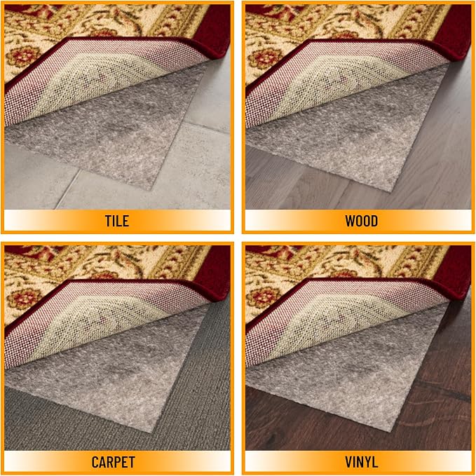 Ottomanson 5' x 8' Non-Slip Rug Pad Gripper 1/4 Inch Thick Dual Surface Felt + - Image 4