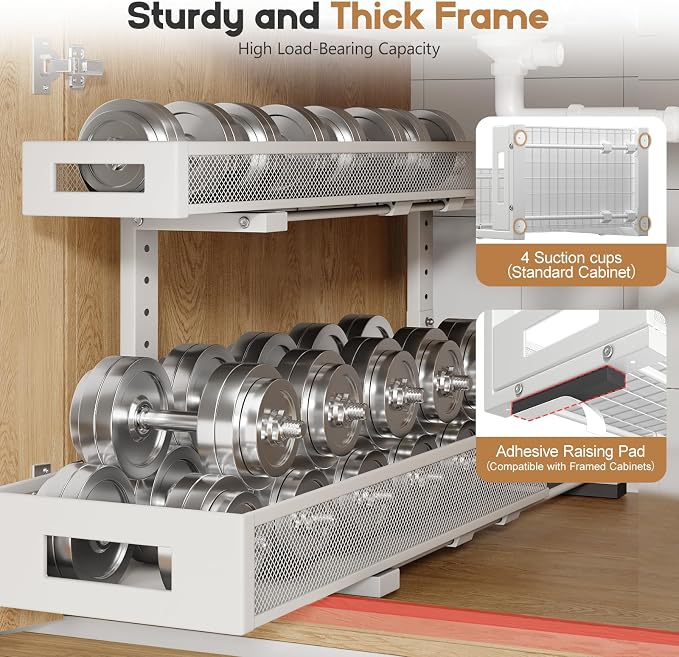 2 Pack 20.47IN Depth Under Sink Storage Organizer, Large 2-Tier Elegant Mesh - Image 3