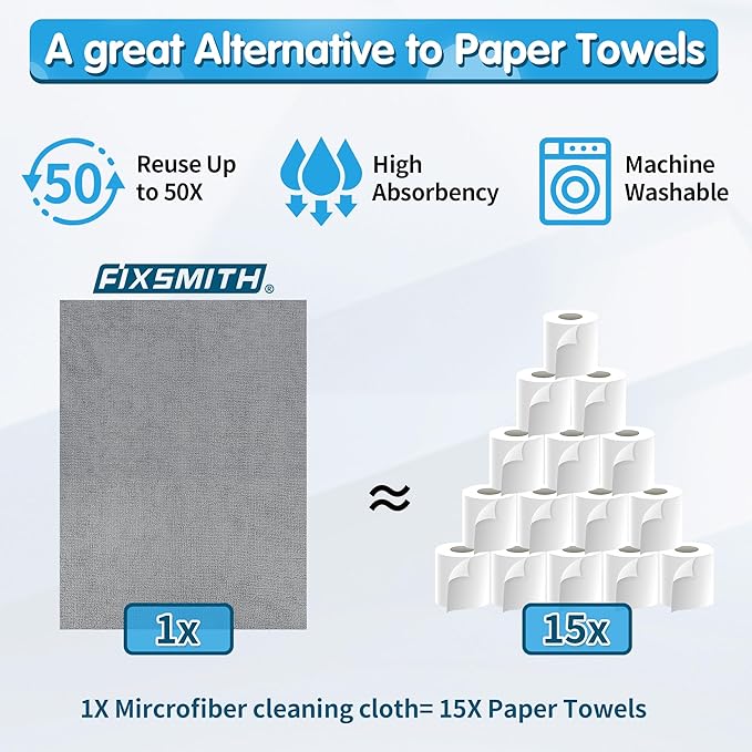FIXSMITH Grey Microfiber Cleaning Cloth, Reusable Shop Towels, Microfiber Towels - Image 4