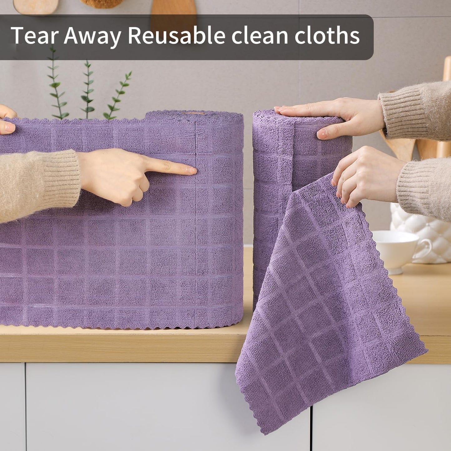 Ferdilan 80 Pack Microfiber Cleaning Cloth Roll,Lint Free Rags Paper Towels & Tear Away Reusable Towels,Washable Shop Rags,Wash Cloths Dish Rags(12" x 12") for Car Kitchen Window Garage-Dark Purple