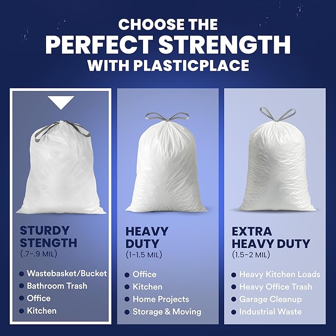 Plasticplace 4 - 6 Gallon White Drawstring Bags, 100% Prime Material, 0.7 Mil - Image 7