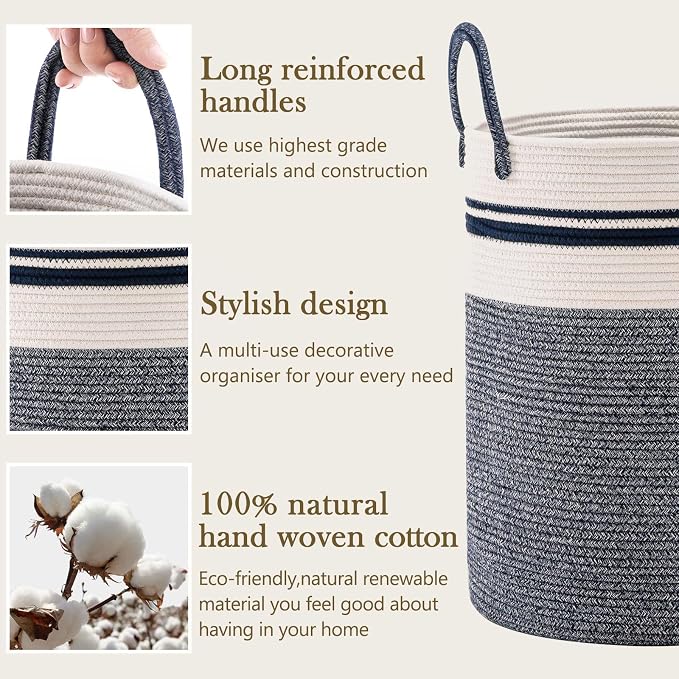Woven Rope Laundry Hamper Basket by YOUDENOVA, 58L Tall Luandry Basket - Image 5