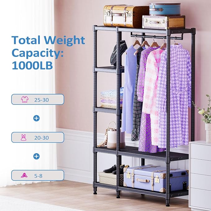 IZEUK Heavy Duty Rolling Garment Rack Wire Clothes Rack - Image 2