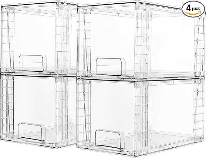 Vtopmart 4 Pack Large Stackable Storage Drawers, Easily Assemble Acrylic by Vtopmart