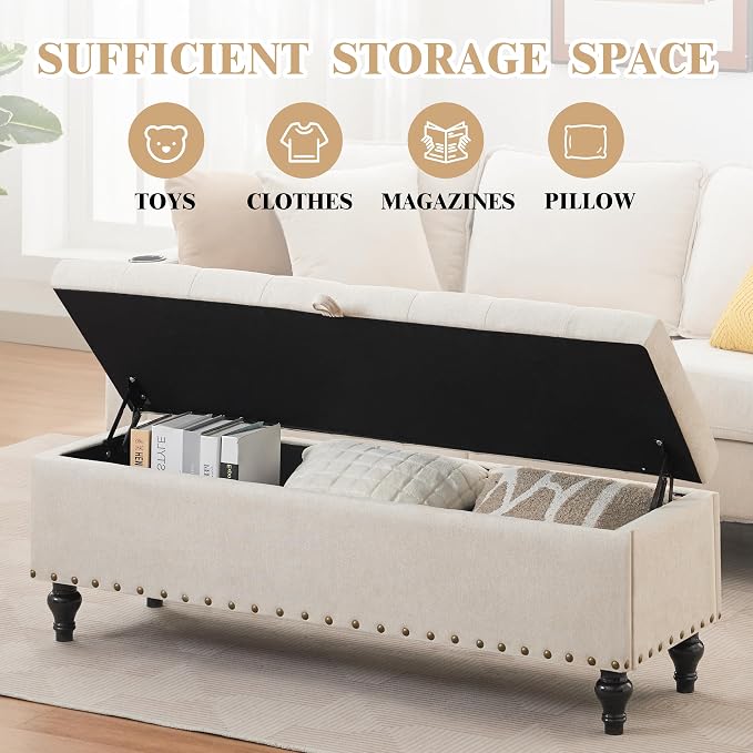 50" Storage Ottoman Bench, Tufted Ottoman - Image 7