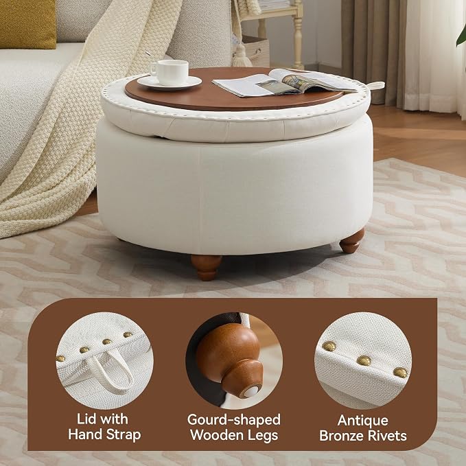 30Inch Round Storage Ottoman - Image 3
