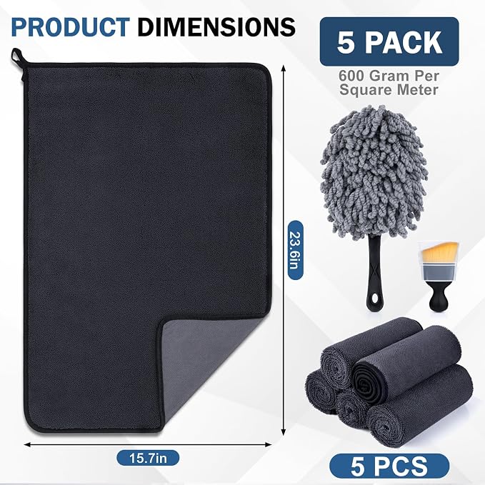 Navona 5-Pack 600GSM Professional Microfiber Car Drying Towels - Image 3