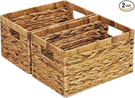 Rectangular Storage Basket 2PCS Water Hyacinth Baskets, Hand-Woven Baskets by HTAIYO6