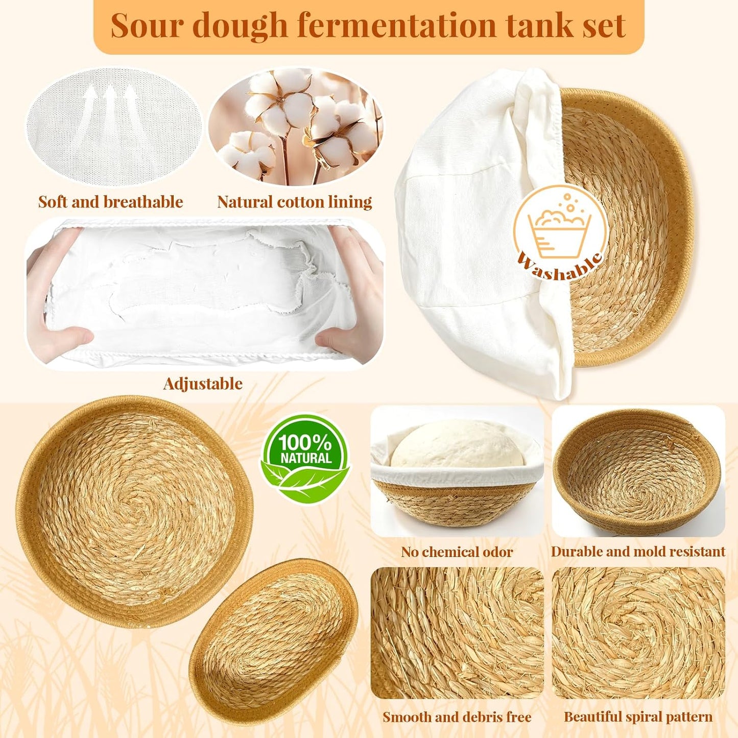 Sourdough Bread Baking Kit, Supplies with Round & Bread Proofing Basket, Starter Jar, Dough Whisk, Bread Lame, Dough Scraper, Storage Bag & Recipe Guide, Practical Baking for Home Baking Lovers