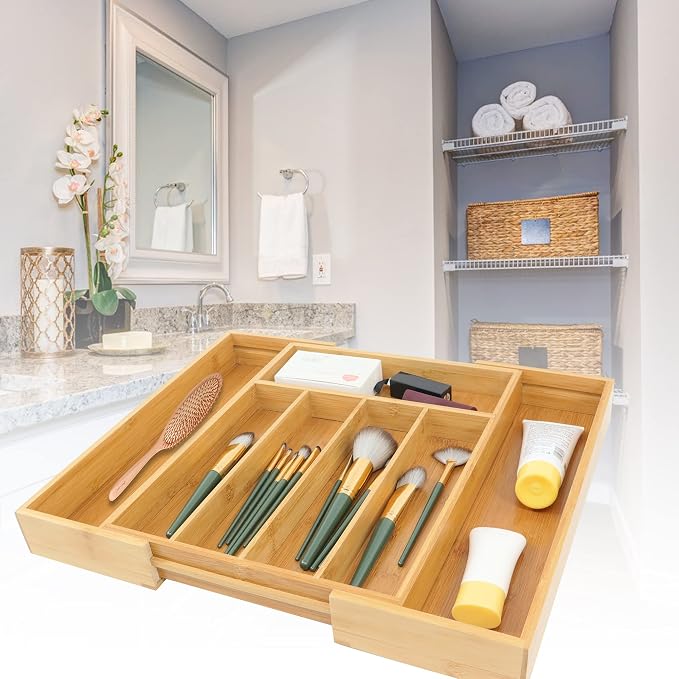 VaeFae Bamboo Drawer Organizer, Expandable Silverware Drawer Organizer - Image 7