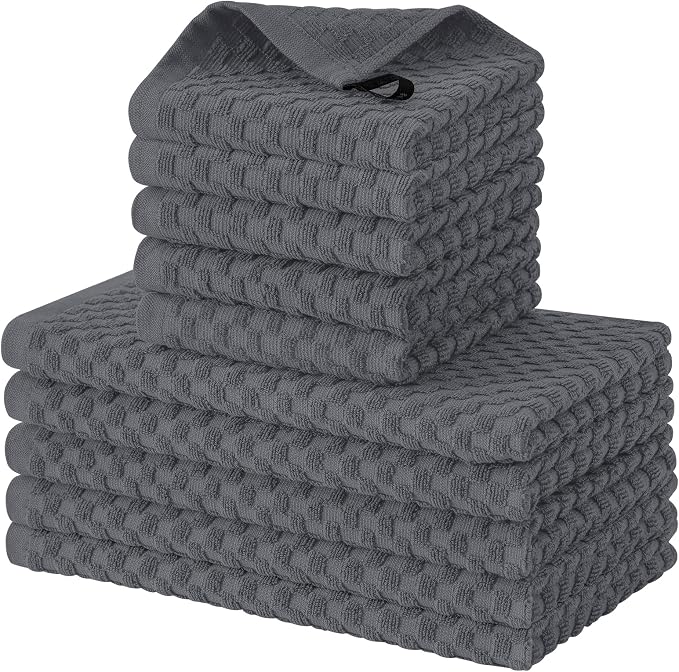Fintale 100% Cotton Kitchen Towels and Dishcloths Set, 12 x 12 & 15 x 25 Inches by Fintale