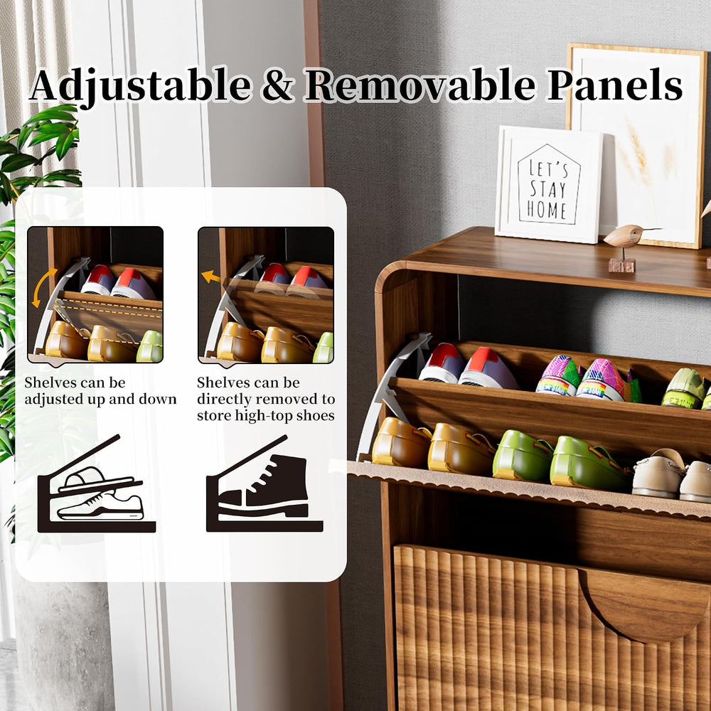Slim Shoe Storage Cabinet for Entryway, Narrow Shoe Cabinet with 2 Tier Flip ...