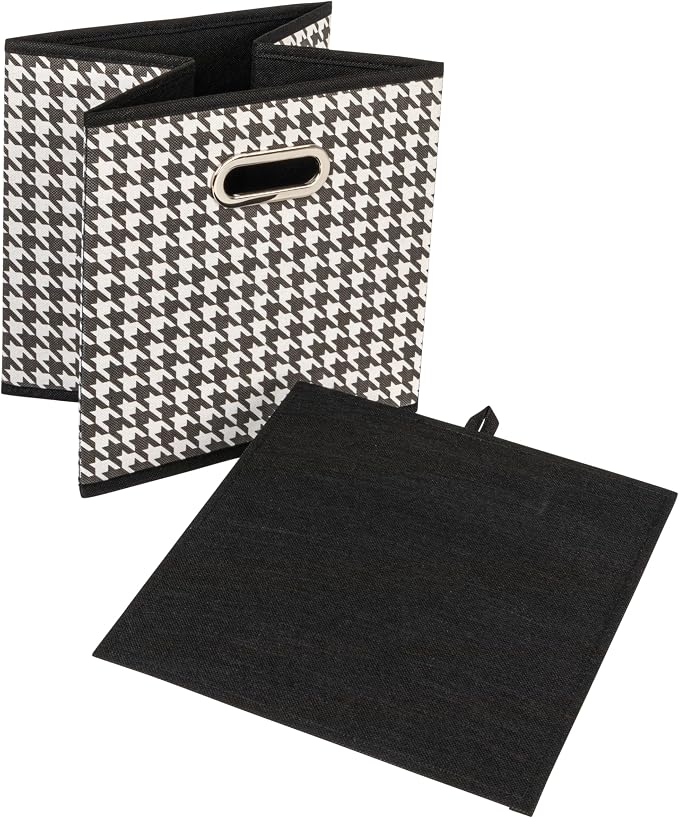 Household Essentials Fabric Storage Bins 6 Piece Set, Houndstooth White and - Image 3
