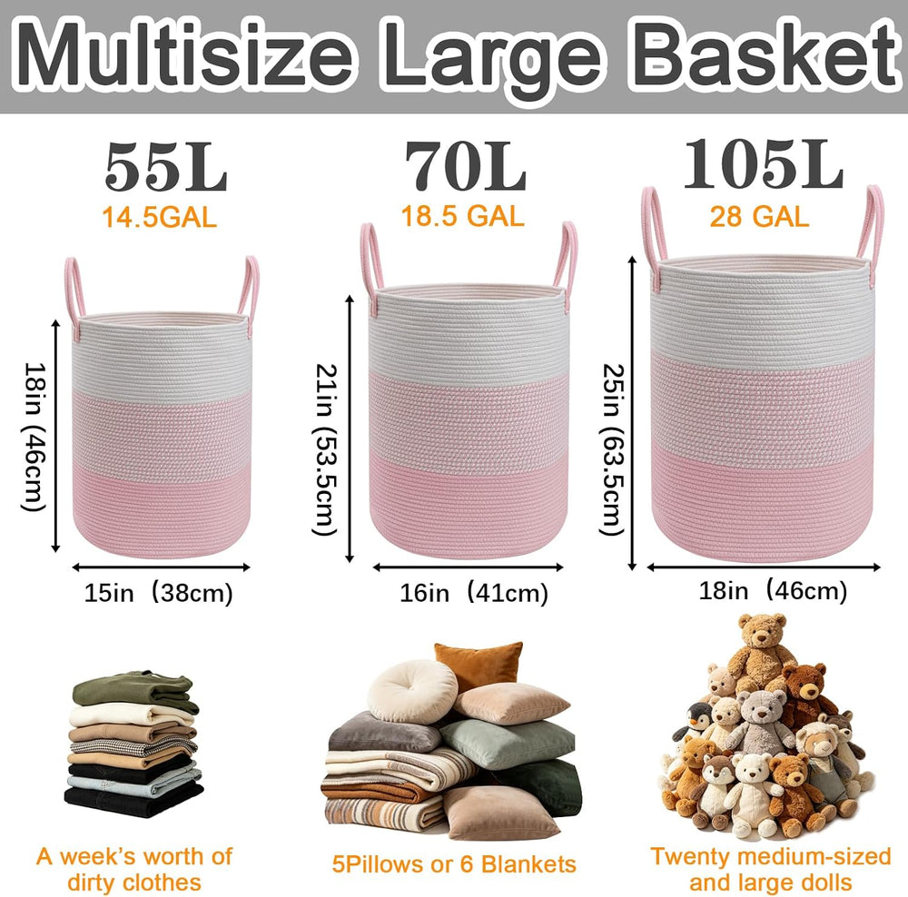 105L Pink Extra Large Laundry Basket, Clothes Hamper with Handles