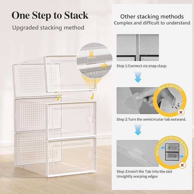 Kuject X-Large Shoe Storage Boxes Organizers Clear Plastic Stackable 12 Pack