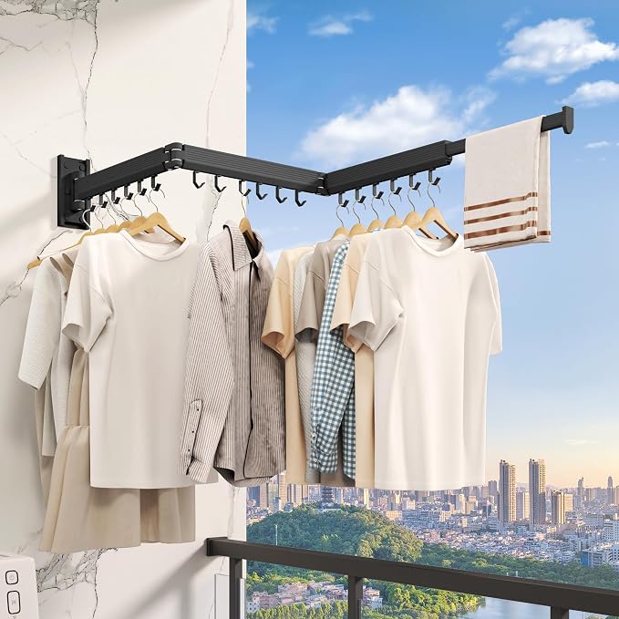 Wall Mounted Clothes Drying Rack, Collapsible Laundry Drying Rack, Retractable - Image 2