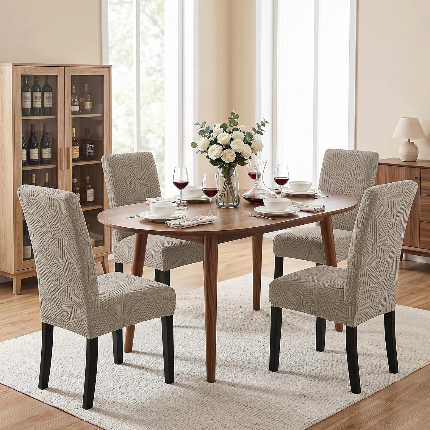 Dining Room Chair Covers Set of 4, Stretch Chair Covers for Dining Chairs, Parsons Chair Slipcover Washable, Chair Cover for Kitchen, Living Room, Restaurant, Banquet (Khaki)