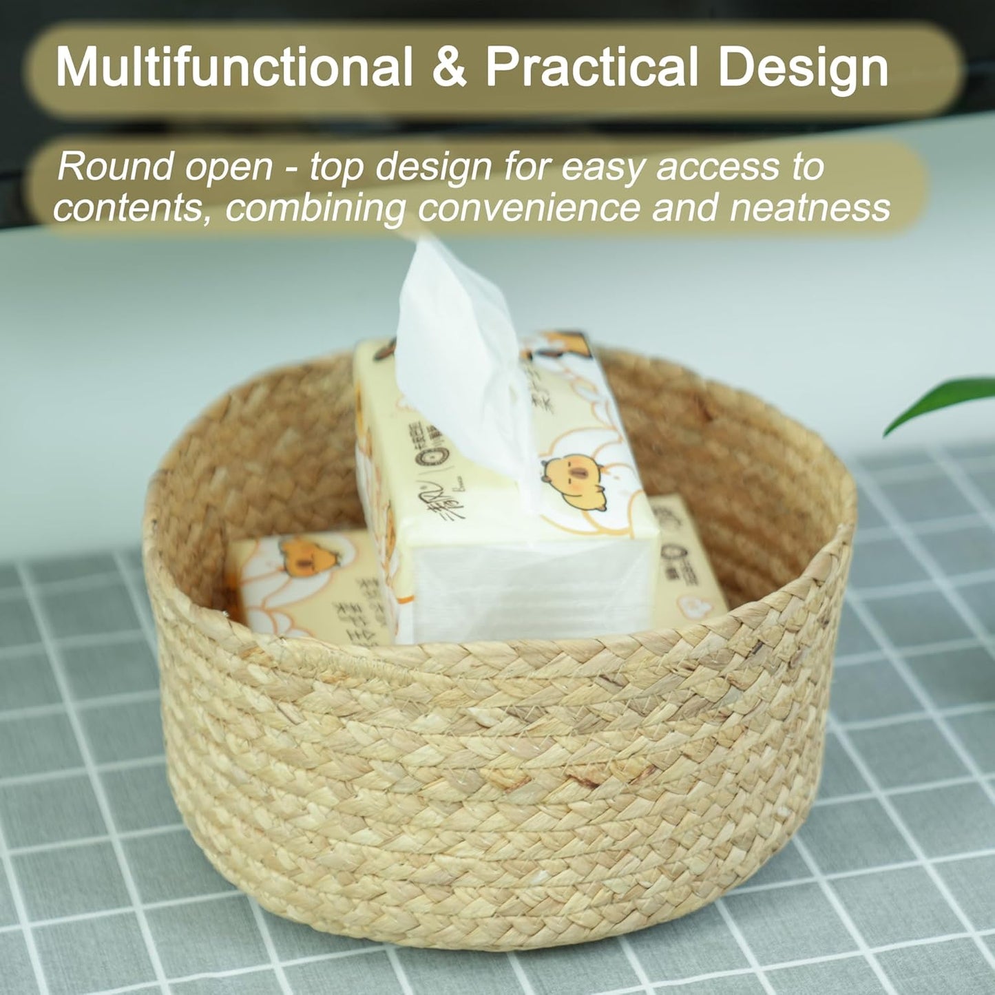 2-Pack Round Woven Hyacinth Storage Baskets, Small Handmade Natural Rattan Decorative Baskets for Kitchen, Living Room & Home Organization (Small-2PCS)