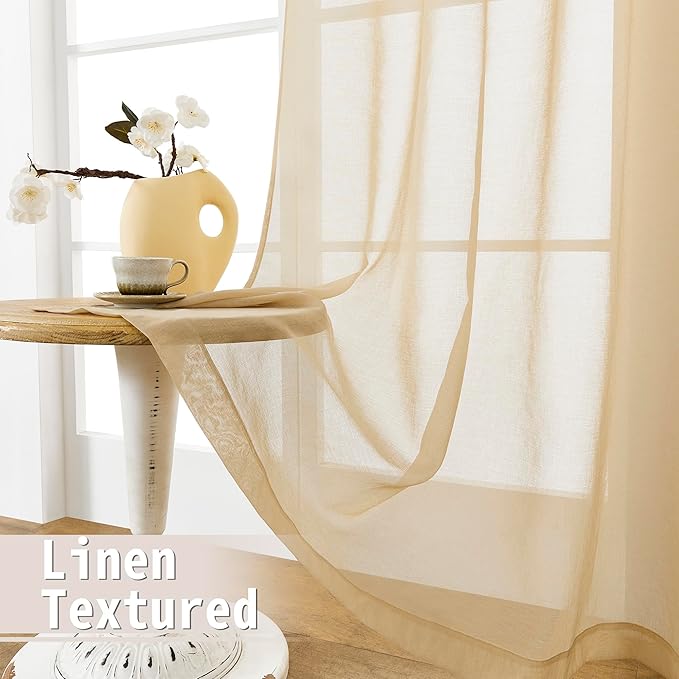 Tollpiz Sheer Door Curtains Closet Linen Textured Curtains Sheer Doorway Light - Image 4