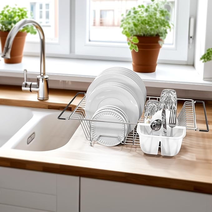 SIMPLE HOUSEWARE Large Over Sink Counter Top Stainless Steel Dish Drainer - Image 5
