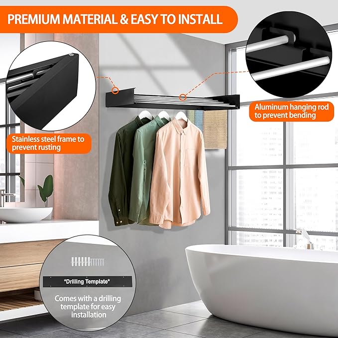 FOCHIER F Laundry Drying Rack Wall Mounted Clothes Drying Rack Collapsible - Image 5