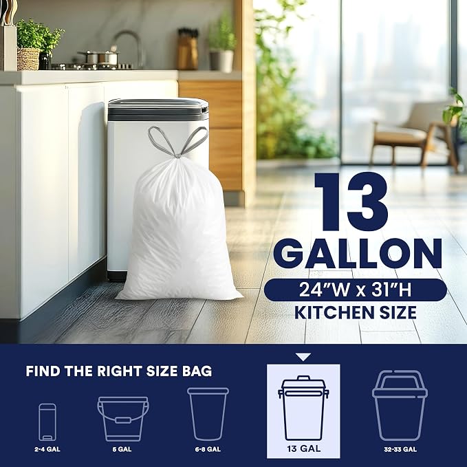Plasticplace 13 Gallon Trash Bags │ 1.2 Mil │ White Extra-Large Drawstring - Image 3