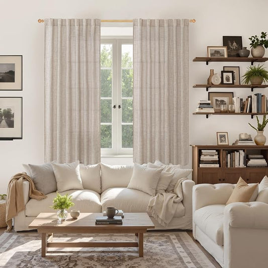 YoungsTex Beige Linen Semi Sheer Curtains 63 Inch Length - Image 2