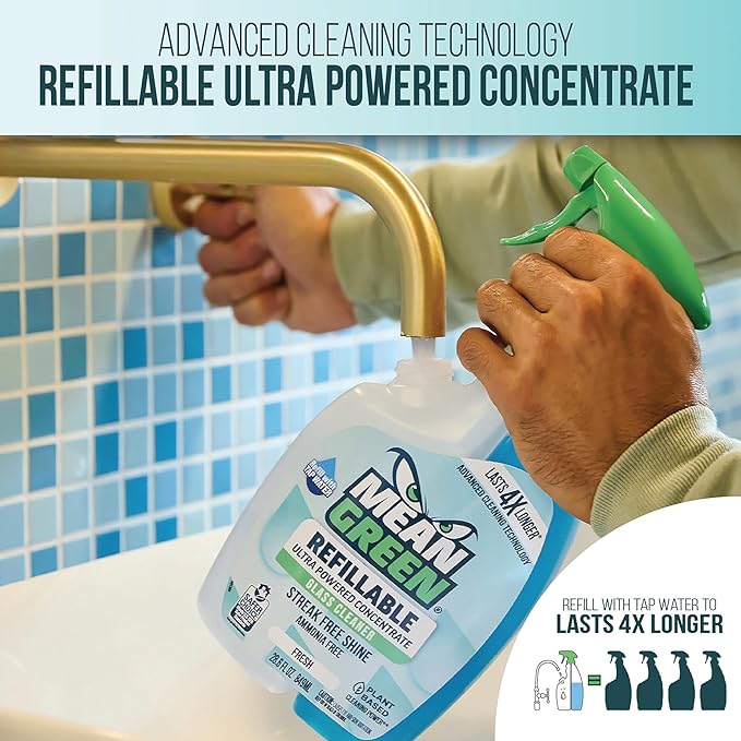 Mean Green Refillable Ultra Powered CONCENTRATE Glass Cleaner, 14.3 Ounce 2-Pack - Image 2
