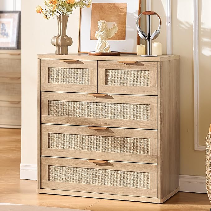 LEYAOYAO Rattan Dresser for Bedroom Set of 2, 33.5" Tall Chest of Drawers - Image 7
