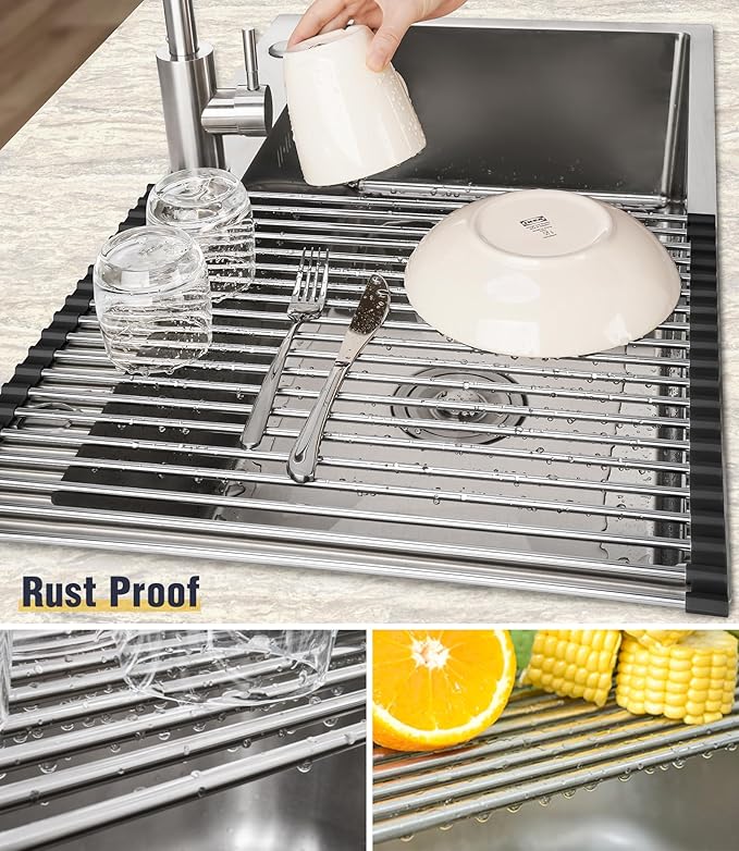 Tomorotec 21" x 15.5" Roll Up Dish Drying Rack Over Sink Drying Rack Sink Cover - Image 2