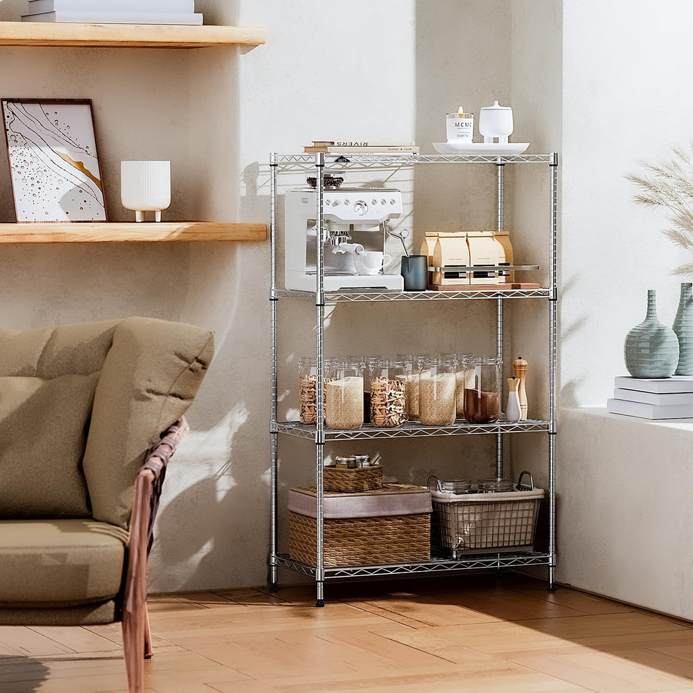 IZEUK 4-Tier Heavy Duty Steel Storage Shelves, Metal Shelf Wire Shelving Rack...