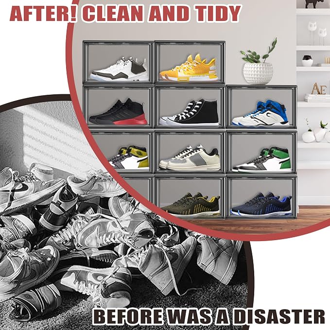 4 Pack Grey Shoe Storage Boxes Clear Plastic Stackable Shoe Display Case - Image 7