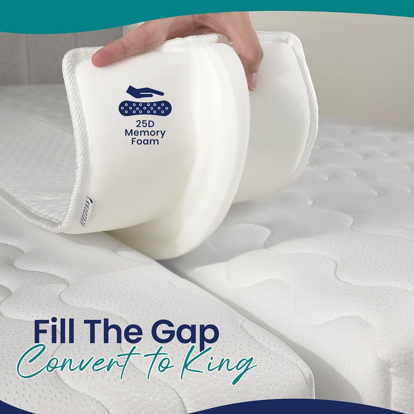 10" Extra Wide Bed Bridge Twin to King Converter Kit - Split King Gap Filler for Adjustable Bed - Mattress Connector & Gap Filler for Bed - Heavy Duty Metal Buckle Strap - 25D Memory Foam