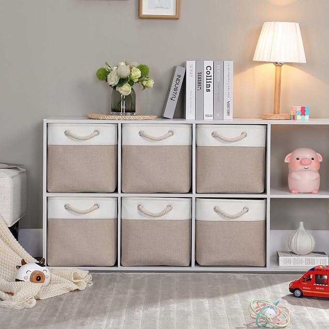 Mangata Canvas Storage Boxes, 9.8 Inch Cube Storage Bins Set of 6 - Image 2