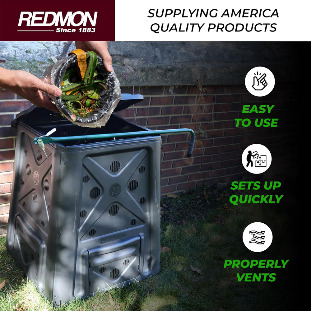 Redmon Outdoor Compost Bin with Lift Off Lid, 4-Door Access & Vent Holes,...