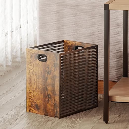 Retro Office Trash Can, Iron and Wood Combination Bedroom Garbage Can, by Huxitocan