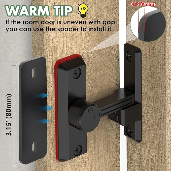 Barn Door Lock Latch, 90/180 Degree Flip Sliding Door Latch - Image 4