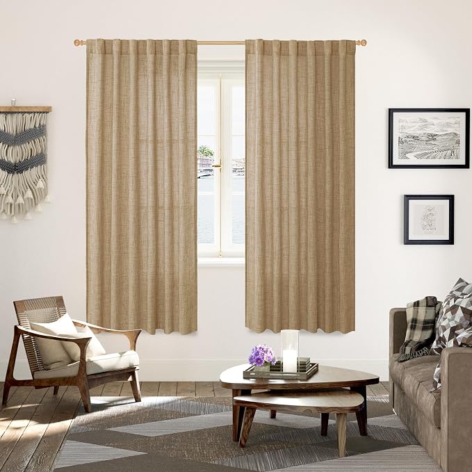 YoungsTex Burlap Linen Semi Sheer Curtains 72 Inch Length - Image 2