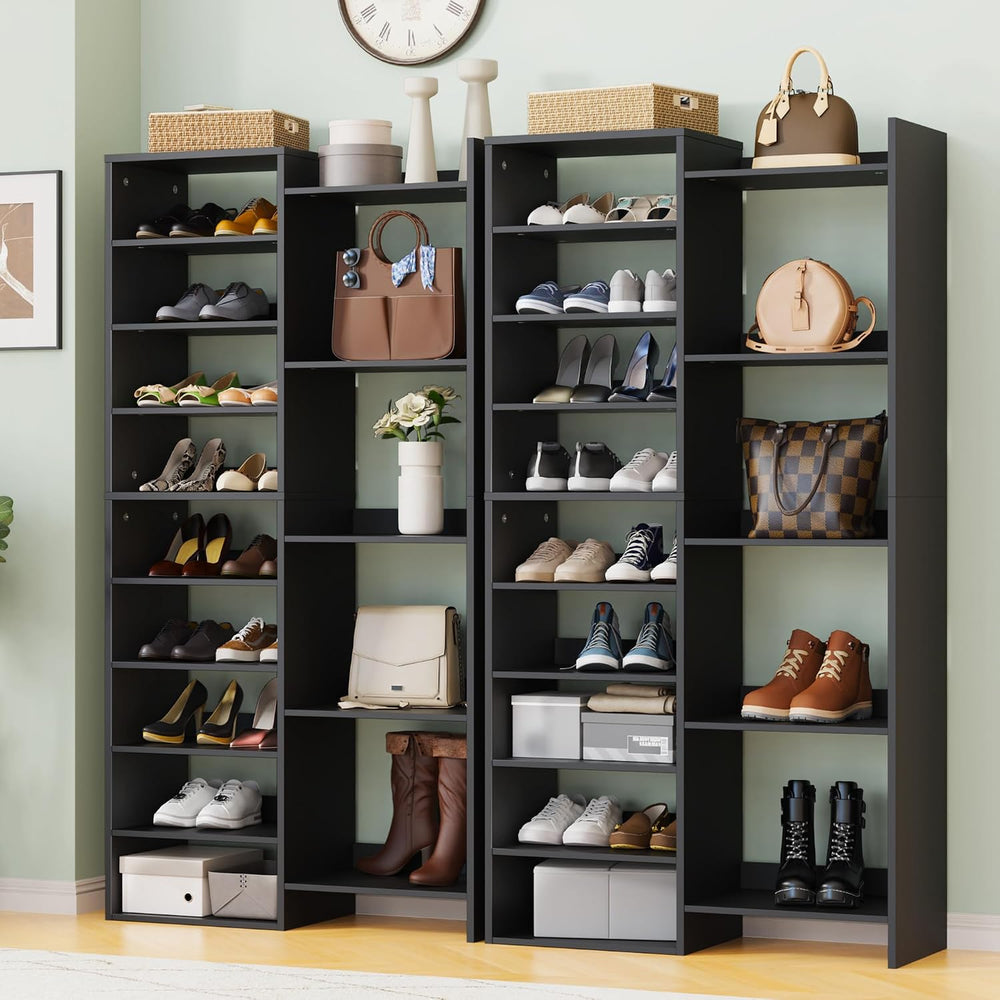 Furnify 14 Tier Shoe Rack (2-Set), 60" Tall Modern Shoe Organizer, Black