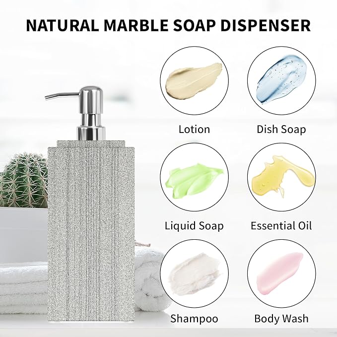 Marble Soap Dispenser for Bathroom, Amaauto Natural Marble Hand Liquid&Lotion - Image 3