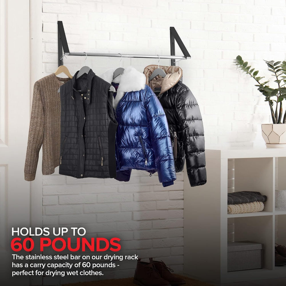 Double Foldable Clothing Rack w/ Extension Rod, Wall-Mounted Retractable Clot...