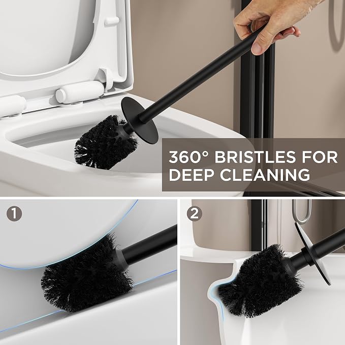 FORIOUS Toilet Brush and Holder Set, 304 Stainless Steel Heavy Duty Base and - Image 3