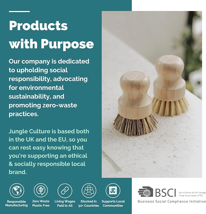 Jungle Culture Kitchen Dish Scrubber Set of 2 • Bamboo Dish Brush - Image 5