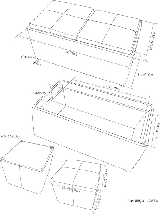 SIMPLIHOME Avalon 35 inch Wide Contemporary Rectangle 5 Pc Storage Ottoman in - Image 2
