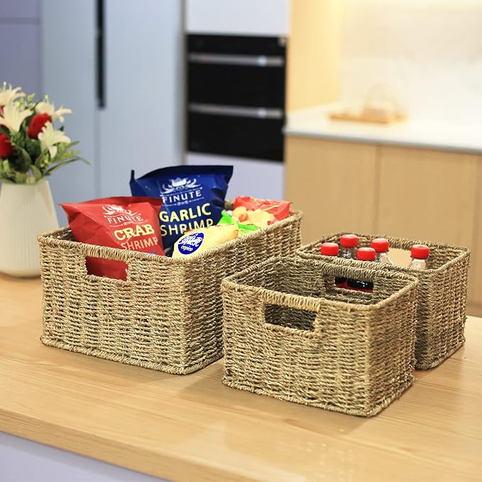 HOONEX Large Wicker Baskets for Storage, Seagrass Baskets - Image 3