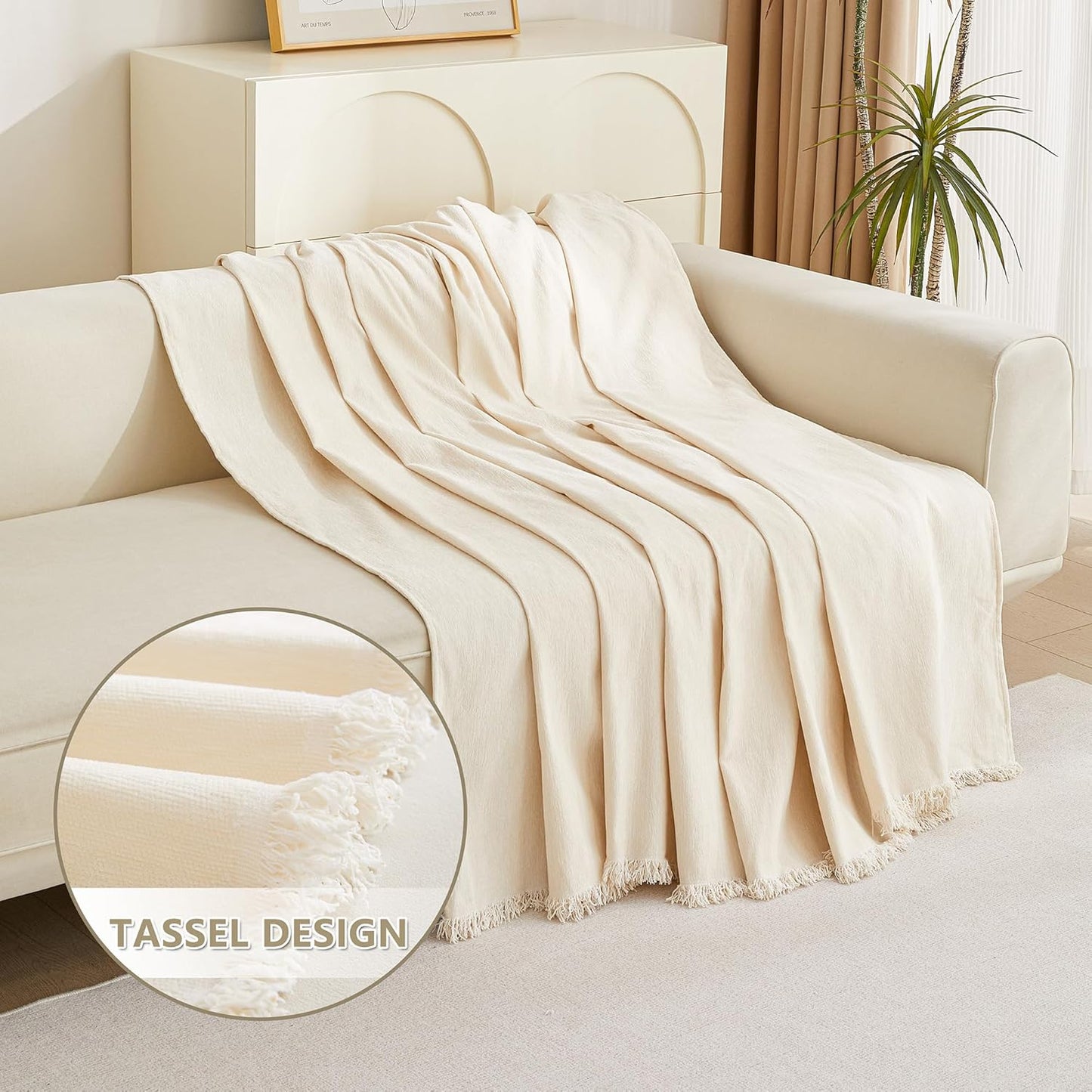 MYSKY HOME Oversized Chair Cover, Armchair Couch Cover for 1 Cushion, Washable Recliner Covers Sofa Protector with Tassel, Beige, 71"X91"