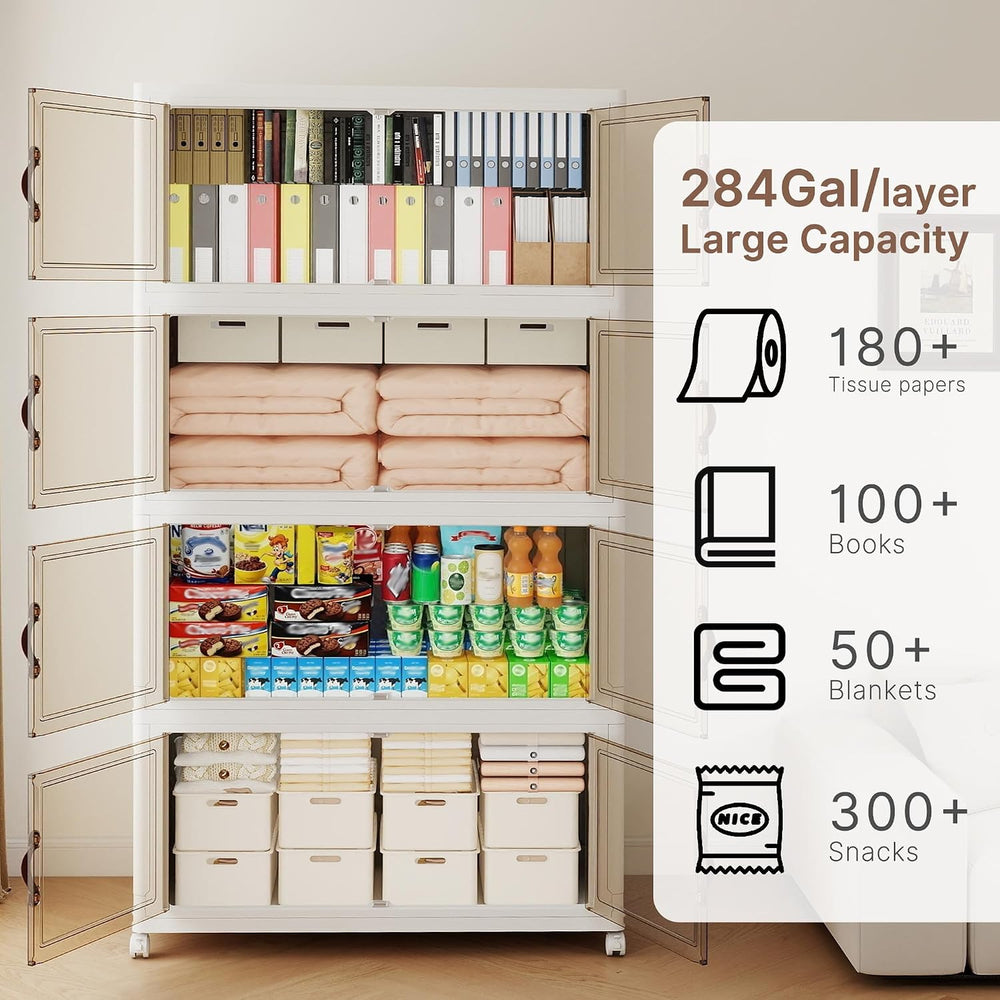 1136QT Extra Large Stackable Storage Bins with Lids & Wheels & Door,