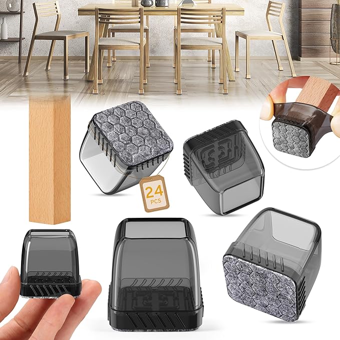 24PCS Square Chair Leg Floor Protectors, Furniture Sliders, Chair Leg Protectors by Indemo