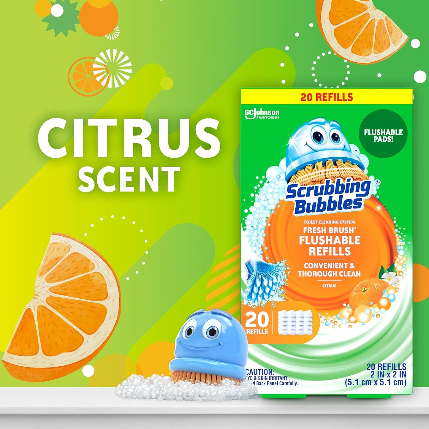 Scrubbing Bubbles Flushable Toilet Bowl Wand Cleaner Refills, Fresh Brush Cleaner Toilet Refill Pads, Removes Limescale & Odors, Citrus Scent, 20 Count (Pack of 1)